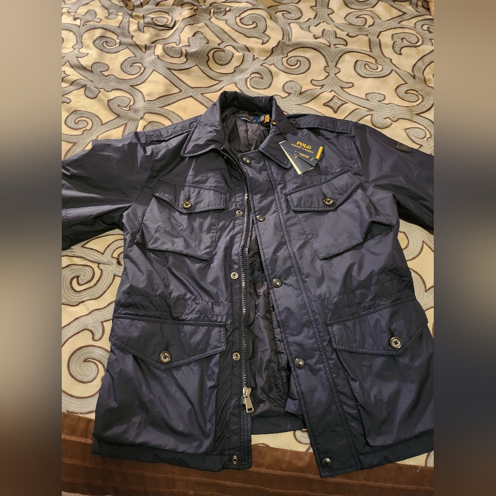 SOLD! $268 Polo Ralph Lauren Men Water Repellent Field Jacket Full Zip Navy Sz L